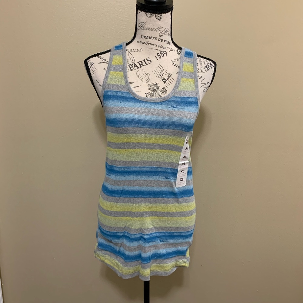 SO Ribbed Racerback Gray, Yellow, And Blue Tank Top Size XL